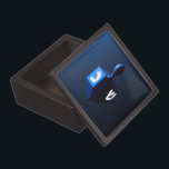Metallic Blue Dreidel Jewellery Box<br><div class="desc">A modernistic,  metallic blue dreidel against a dark,  night-like background.  Two of the Hebrew letters found on a dreidel,  nun and shin,  glow brightly.</div>