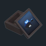 Metallic Blue Dreidel Jewellery Box<br><div class="desc">A modernistic,  metallic blue dreidel against a dark,  night-like background.  Two of the Hebrew letters found on a dreidel,  nun and shin,  glow brightly.</div>