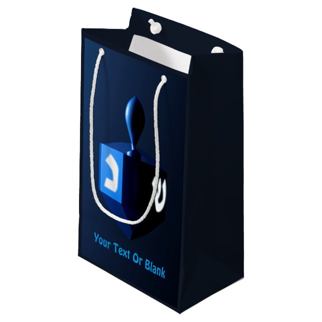 Metallic Blue Dreidel Small Gift Bag (Front Angled)