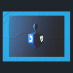 Metallic Blue Dreidel Tablecloth<br><div class="desc">A modernistic, metallic blue dreidel against a dark, night-like background. Two of the Hebrew letters found on a dreidel, nun and shin, glow brightly.</div>