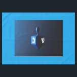 Metallic Blue Dreidel Tablecloth<br><div class="desc">A modernistic, metallic blue dreidel against a dark, night-like background. Two of the Hebrew letters found on a dreidel, nun and shin, glow brightly.</div>