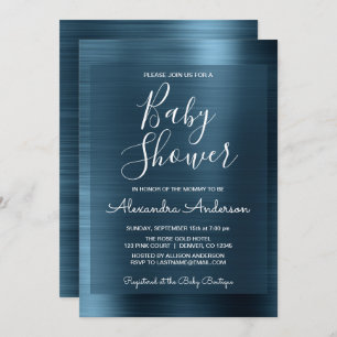 Metallic Blue Foil Baby Shower Invitation