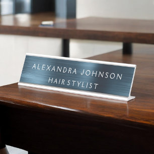 Metallic Blue Foil Modern Professional Business Desk Name Plate