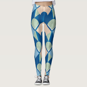 Metallic blue geometric diamond shapes leggings