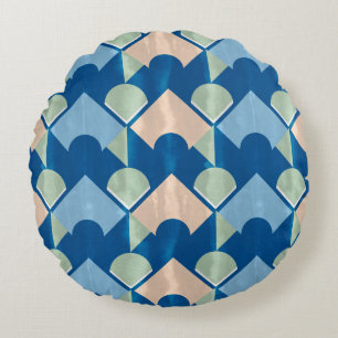Metallic blue geometric diamond shapes round cushion