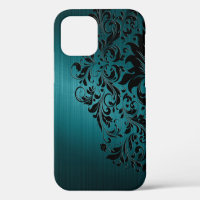 Metallic Blue-Green Brushed Aluminium & Black Lace