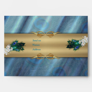 Metallic Blue-green Peacocks on Emerald Green Silk Envelope