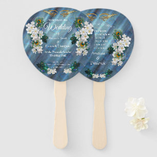 Metallic Blue-green Peacocks on Emerald Green Silk Hand Fan