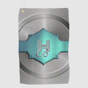 Metallic Blue Green Steel trompe l’œil Monogram Golf Towel