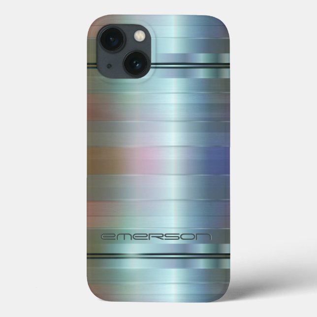 Metallic Blue-Grey Stripes Pattern Monogram Case-Mate iPhone Case (Back)
