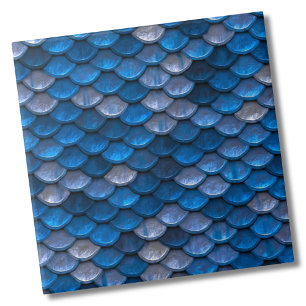 Metallic Blue Mermaid Fish Scales Pattern Tile