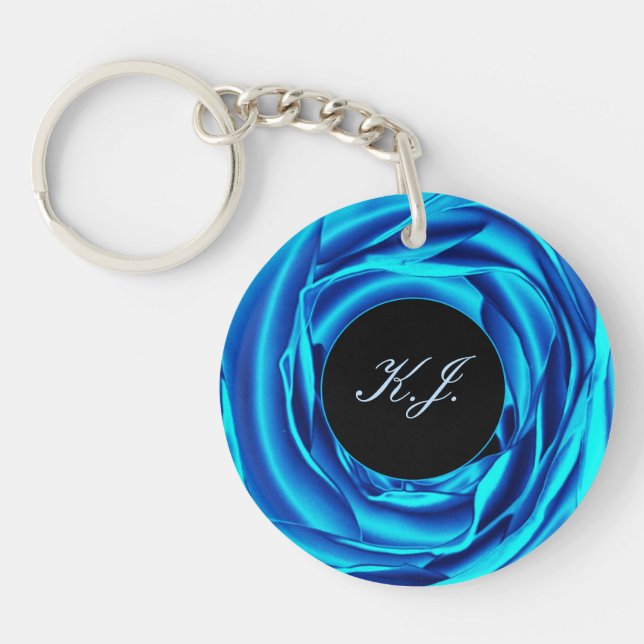 Metallic Blue Rose Key Ring (Front)