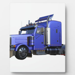 Metallic Blue Semi Tractor Trailer Truck Plaque