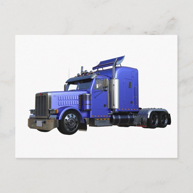 Metallic Blue Semi Tractor Trailer Truck Postcard (Front)