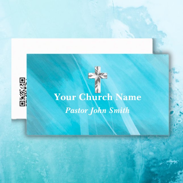 Metallic Blue Silver Church Pastor Christian Cross Business Card (Metallic Blue Silver Church Pastor Christian Cross Business Card)