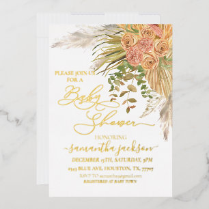 Metallic Boho Pampas Grass Floral Baby Shower