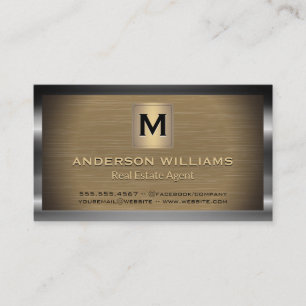 Metallic Border and Background Monogram Business Card
