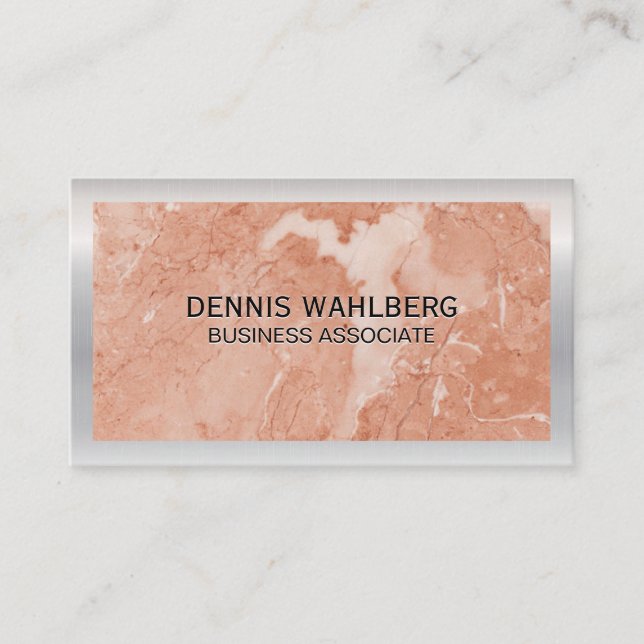 Metallic Border | Orange Marble Slab Business Card (Front)