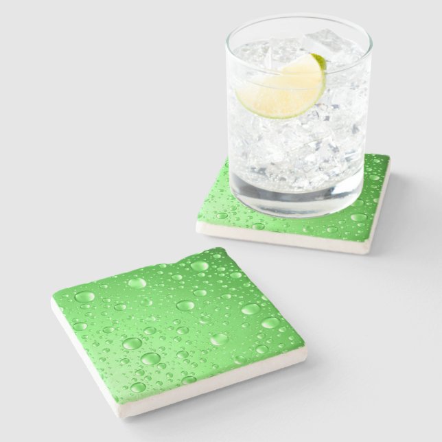 Metallic Bright Green Abstract Rain Drops Stone Coaster (Side)
