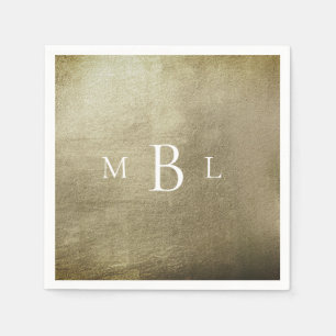 Metallic Bronz White Monogram Wedding Cocktail Napkin