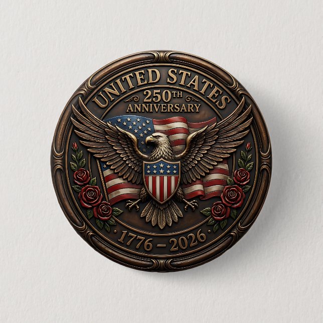 Metallic Bronze United Staes 250th Anniversary  6 Cm Round Badge (Front)