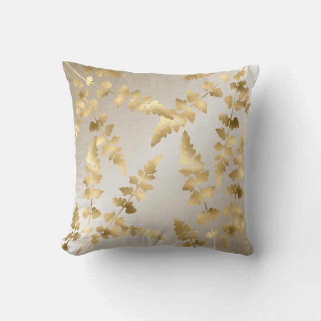 Metallic Bronze White Gold leaf hamptons Cushion (Front)