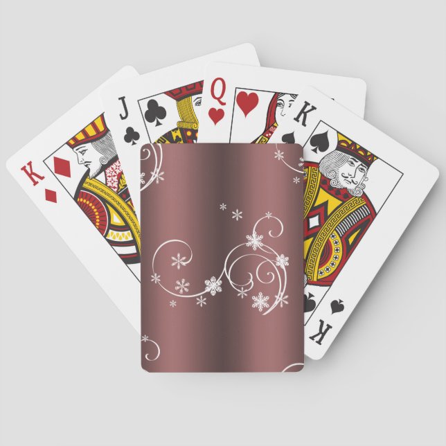 Metallic Brown White Swirls Christmas Playing Cards (Back)