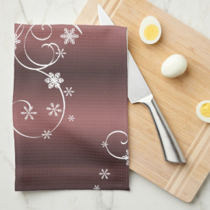 Metallic Brown White Swirls Christmas Tea Towel