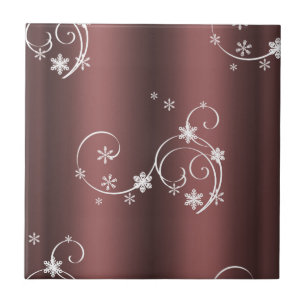 Metallic Brown White Swirls Christmas Tile