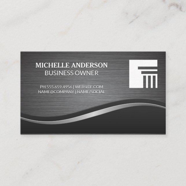 Metallic Brushed and Wave Background | Pillar Icon Business Card (Front)