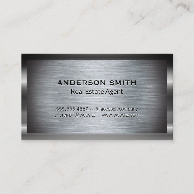 Metallic Brushed Background | Metallic Border Business Card (Front)