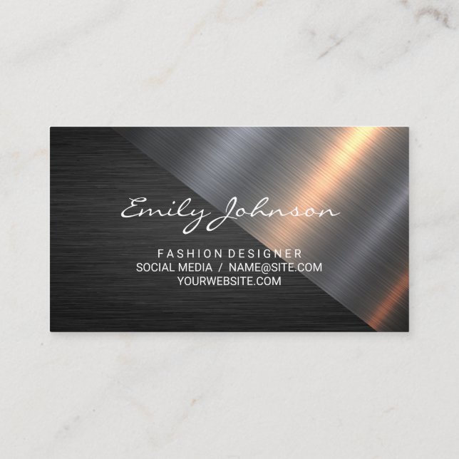 Metallic Brushed | Black Texture Business Card (Back)
