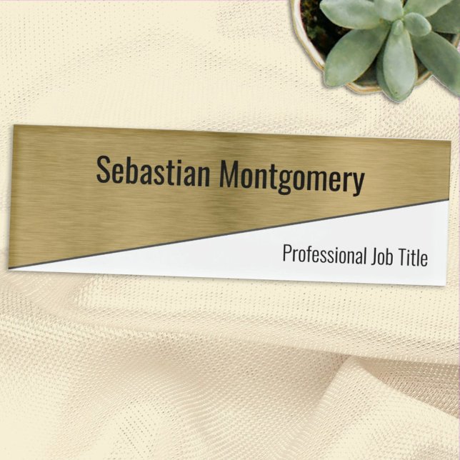 Metallic Brushed Gold Geometric Professional Name Tag (Creator Uploaded)