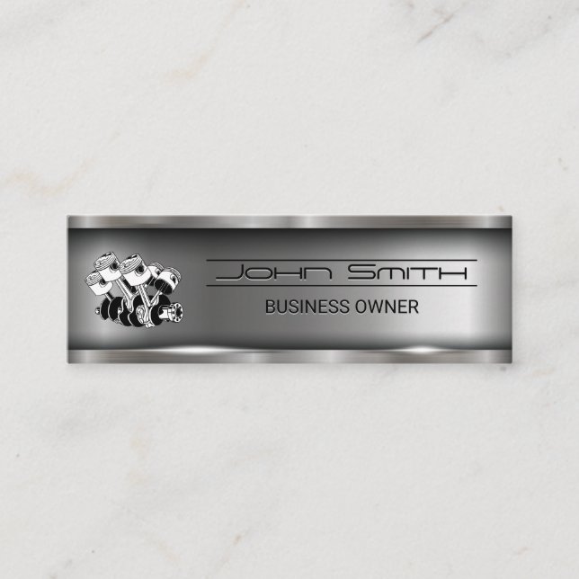 Metallic Brushed Industrial | Car Pistons Mini Business Card (Front)