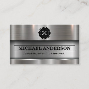 Metallic Brushed Industrial Saw and Hammer Business Card