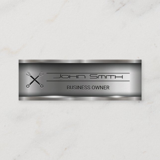 Metallic Brushed Industrial | Wrenches Mini Business Card (Front)