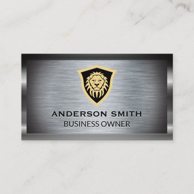 Metallic Brushed Lion Shield Business Card (Front)
