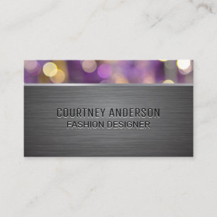 Metallic Brushed Purple Bokeh Lights Business Card