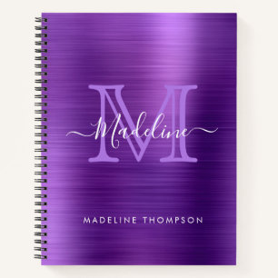 Metallic Brushed Purple Modern Script Monogram Notebook