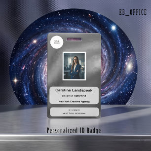 Metallic Brushed Silver Dot Custom Logo Photo ID Badge