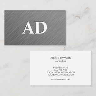 Metallic Brushed Texture Monogram Business Card