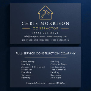 Metallic Building Construction Navy Blue   Business Card