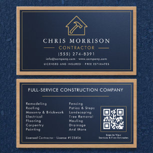 Metallic Building Construction Navy Blue Gold Wood Business Card