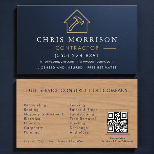 Metallic Building Construction Navy Blue QR Code Business Card