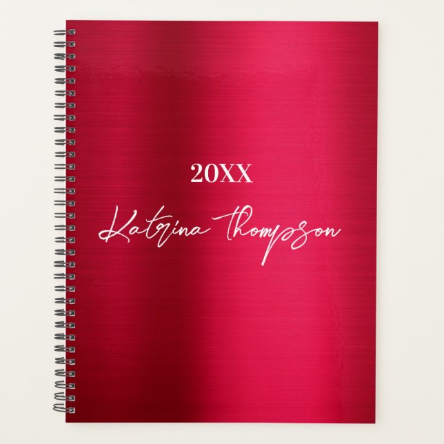 Metallic Burgundy Red Signature Script Planner (Front)