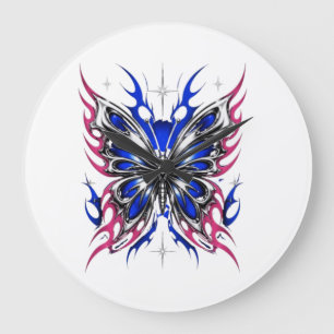 Metallic Butterfly Blue Pink Flame Wings – Gothic Large Clock