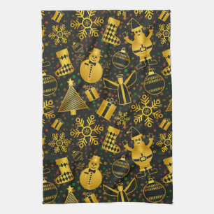 Metallic Christmas Collage Tea Towel