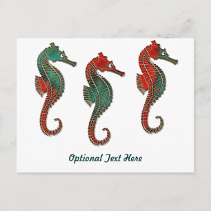 Metallic Christmas Seahorse Trio Holiday Postcard