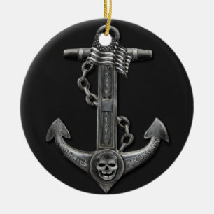Metallic chrome anchor pirate nautical themed  ceramic tree decoration