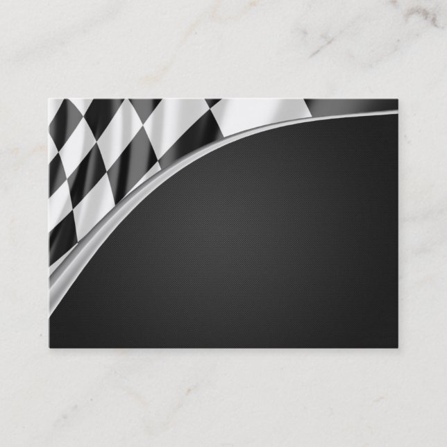 Metallic Chrome and Chequered Racing Flag Business Card (Front)